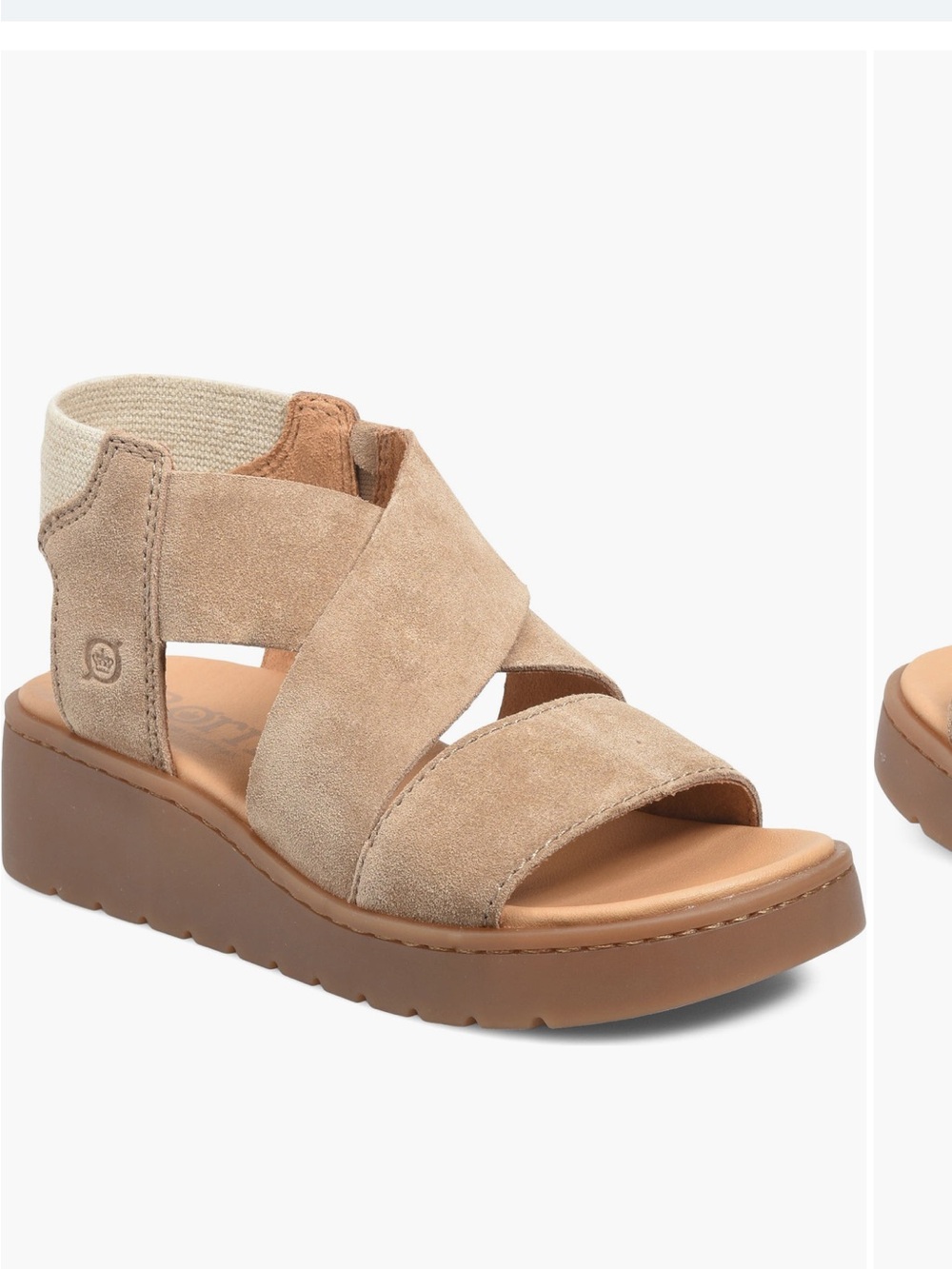 Born Kirby Tan Suede Crisscross Wedge Sandal